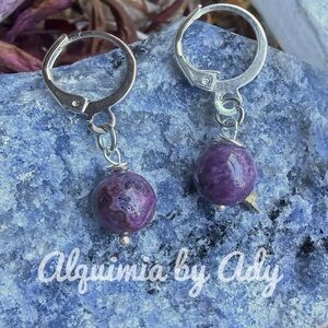Simple dangling spheres purple turquoise silver Earrings